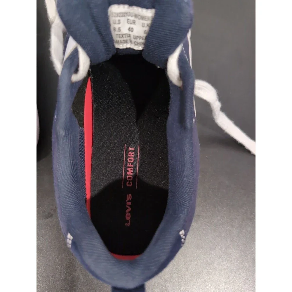 LEVI'S LANCE CANVAS SNEAKERS WOMEN'S SIZE 8.5 CUSHION INSOLE NAVY WHITE EUC